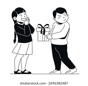 Presente de Presente de Presente de Presente - Ilustração de Design Plano Preto e Branco