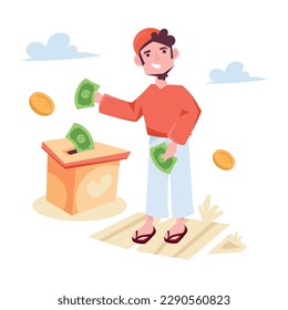 Niño donando ramadán, ilustración plana 