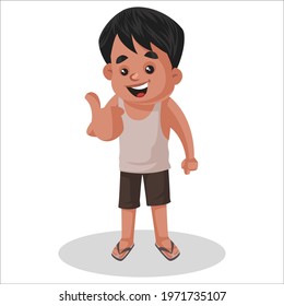 Boy is giving a thumbs up sign. Vector graphic illustration. Individually on a white background.