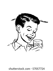 Boy And Glass - Retro Clip Art