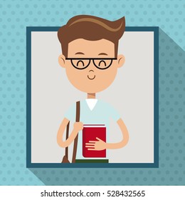 boy with glasses book student frame dot shadow background