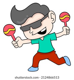 boy with glasses cheering party dancing happily, vector illustration art. doodle icon image kawaii.