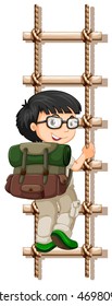 Boy with glasses climbing up ladder illustration
