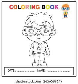 boy with glasses coloring page activity