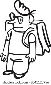 The boy with glasses is going to school. He is carrying a large schoolbag
