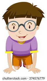 Boy With Glasses Kneeling Down Illustration