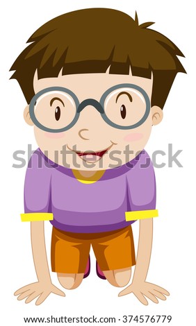 Boy with glasses kneeling down illustration