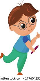 boy with glasses and pencil. vector isolated image on white background
