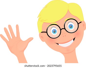 chico con gafas sonrisas y saludos