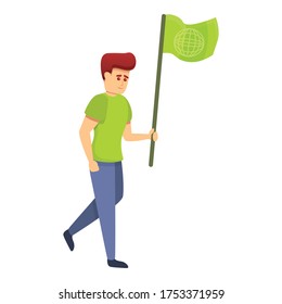 Niño ícono de la bandera ecológica global. Caricatura del niño ícono vector de bandera ecológica global para diseño web aislado en fondo blanco