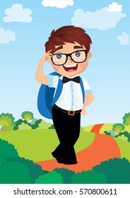 Boy go to school. Illustration of school boy going to school.