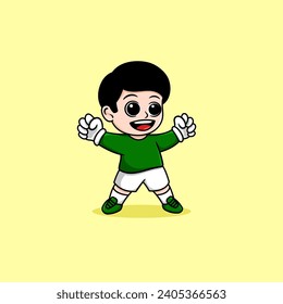 boy as goalkeeper football cartoon