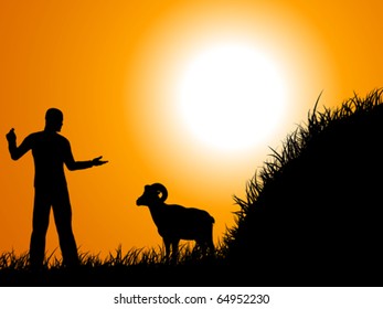 boy and goat on field