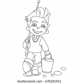 
Boy goes fishing, little fisherman, morning, happy, happy, on vacation, decoration, paint, for boys, Snub-nosed, cute