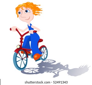 The boy goes on a bicycle. Vector illustration.