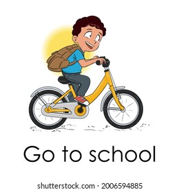 boy goes to school by bike daily activity vector illustration