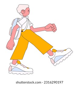 Boy going to elementary or middle school vector illustration. Happy pupil or preschooler holding books isolated on white. Child with backpack or bag and study supplies. Back to school concept.