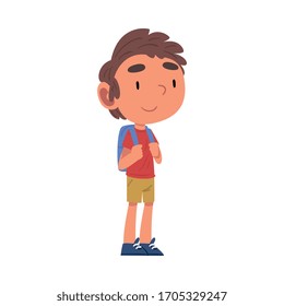 Boy Going to School with Backpack, Schoolboy Daily Routine Activity Cartoon Vector Illustration