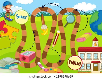 Boy going to school board game illustration