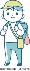 Un niño que va a la escuela con una mochila escolar en la espalda