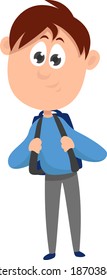 Niño yendo a la escuela, ilustración, vector de fondo blanco.