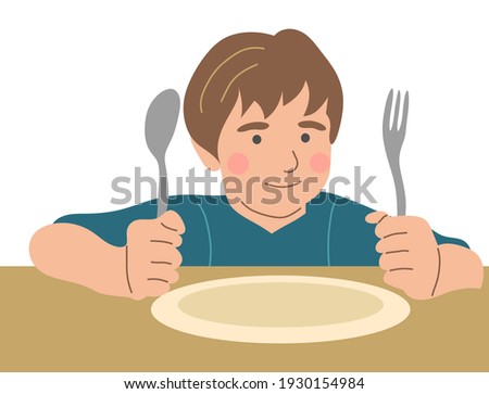 A boy with a good appetite. Flat illustration.