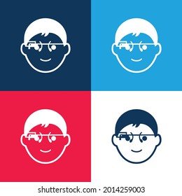 Boy With Google Glasses blue and red four color minimal icon set
