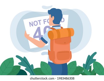  The boy got lost in the jungle. Page not found. Vector concept illustration for 404 error, Error page illustration