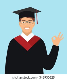 Boy graduates in the mantle.Vector illustration in flat design.