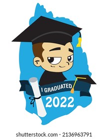 Boy in graduation gown. My graduation. I am graduated 2022