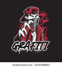 a boy grafiti painting spray art vector