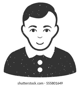 Boy grainy textured icon for overlay watermark stamps. Flat symbol with dust texture. Dotted vector gray ink rubber seal stamp with grunge design on a white background.