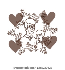 boy and grandfather with garland character