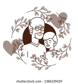 boy and grandfather with garland character