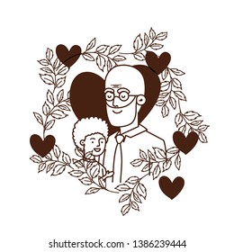 boy and grandfather with garland character