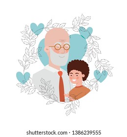 boy and grandfather with garland character