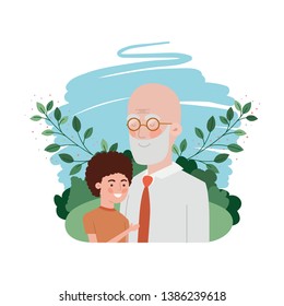 boy and grandfather with landscape character