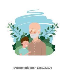 boy and grandfather with landscape character