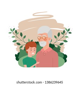 boy and grandfather with landscape character