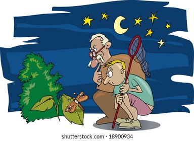 boy, grandpa and moth