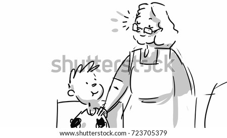 Boy and granny Vector storyboard sketches relationship