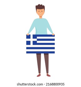 Boy with Greece flag icon cartoon vector. World children. Cute boy