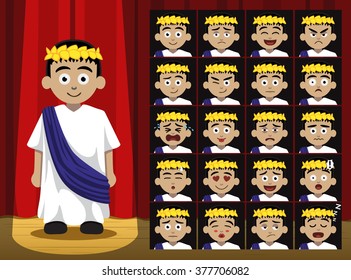 Boy Greek Roman Costume Cartoon Emotion Faces Vector Illustration