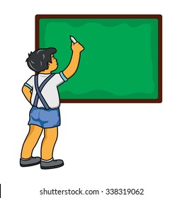 Boy with green board