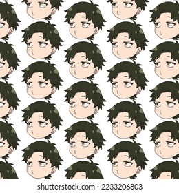 Boy with green hair and golden eyes, he looks to the left, embarrassed, head only, pattern svg