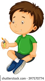 Boy in green shirt playing with light illustration