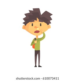 Boy In Green Sweater With Running Nose, Primary School Kid, Elementary Class Member, Isolated Young Student Character