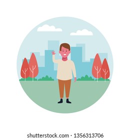 Boy greeting with hands cartoon