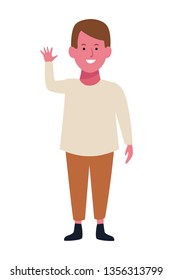 Boy greeting with hands cartoon