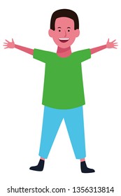 Boy greeting with hands cartoon